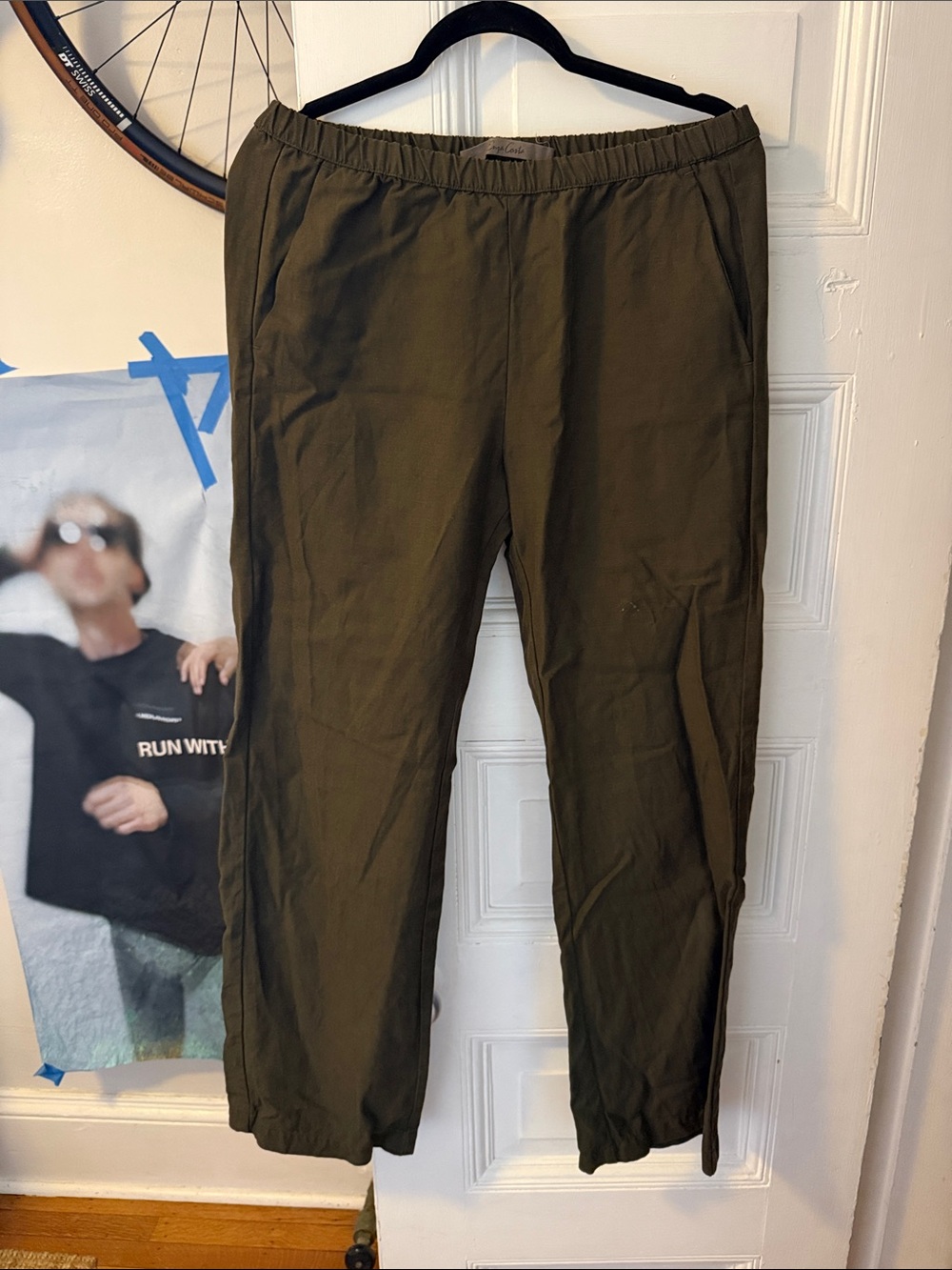 Enza Costa Olive Green Elastic-Waist Chinos